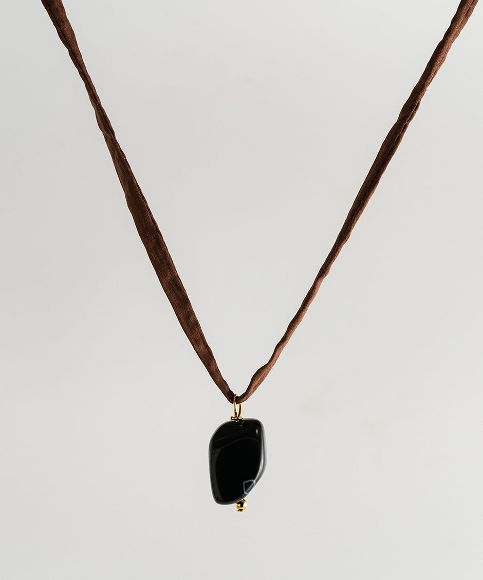 Agusan Onyx Stone Necklace - Brown Silk Cord
