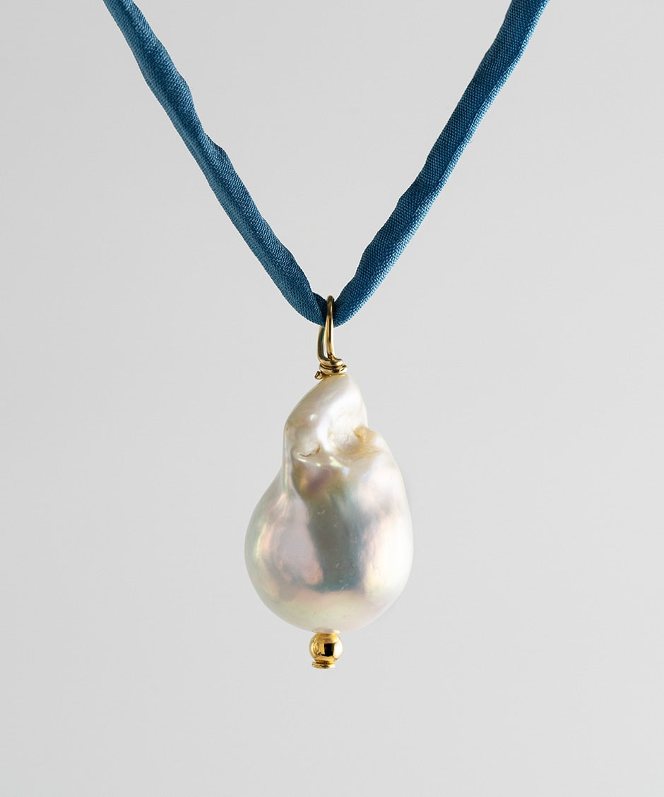 Surigao Pearl Necklace - Blue Silk Cord
