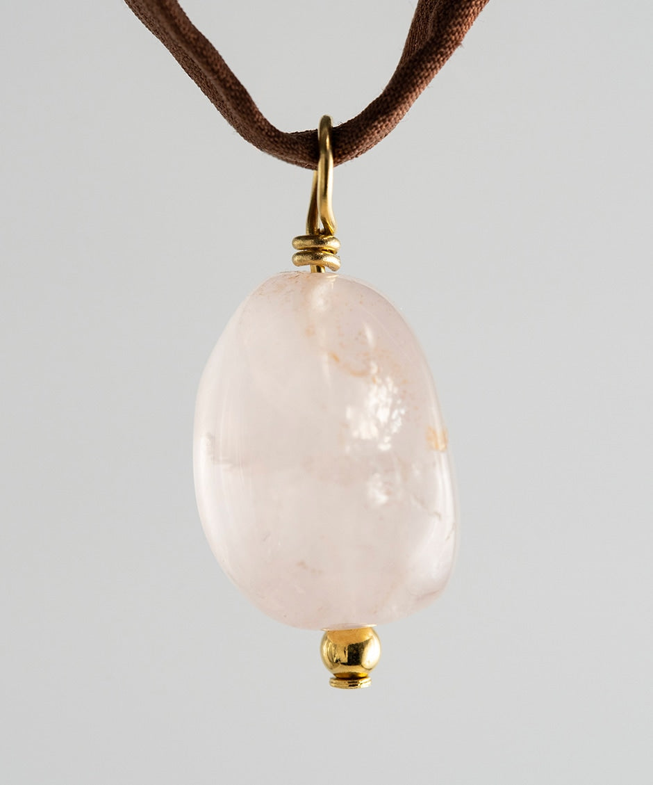 Collar Cuarzo Rosa Agusan - Cordón de seda marrón