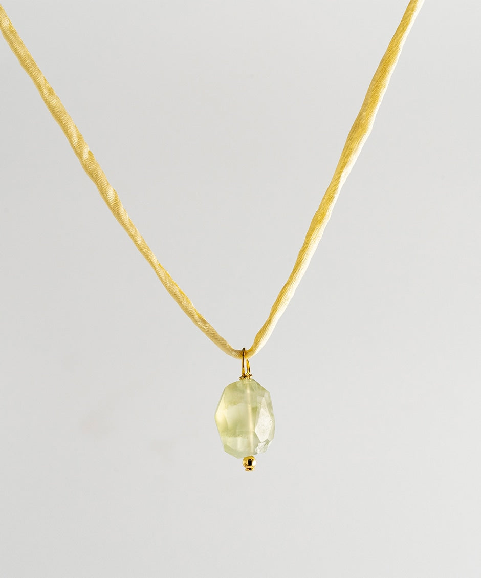 Agusan Phrenite Stone Necklace - Yellow Silk Cord