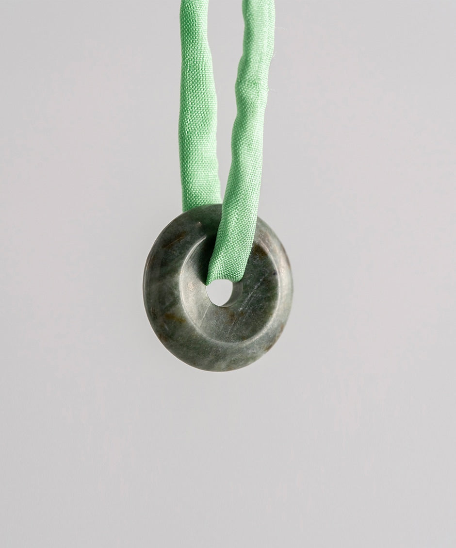 Lanao Verdigris Jaspe Necklace - Aqua Green Silk Cord