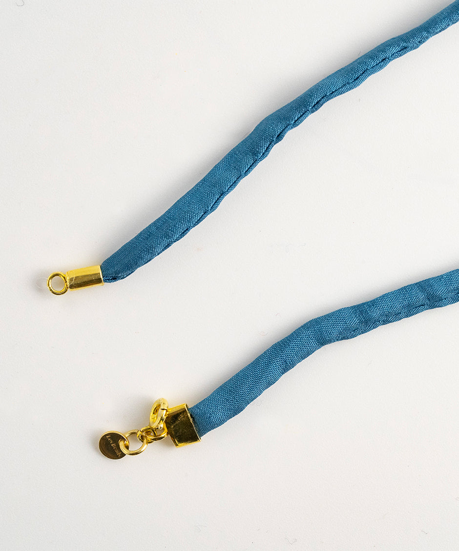Agusan Pink Quartz Stone Necklace - Blue Silk Cord