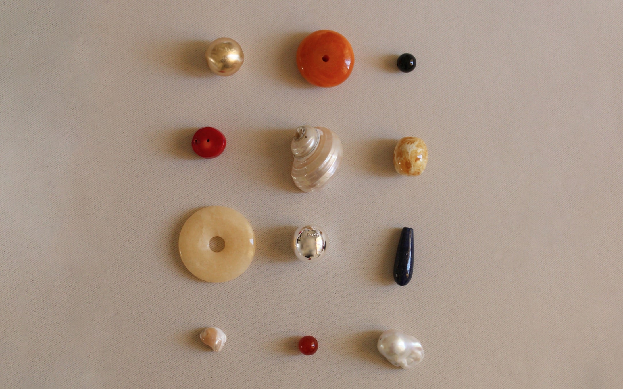 Selection of beads and materials used by Les Beads