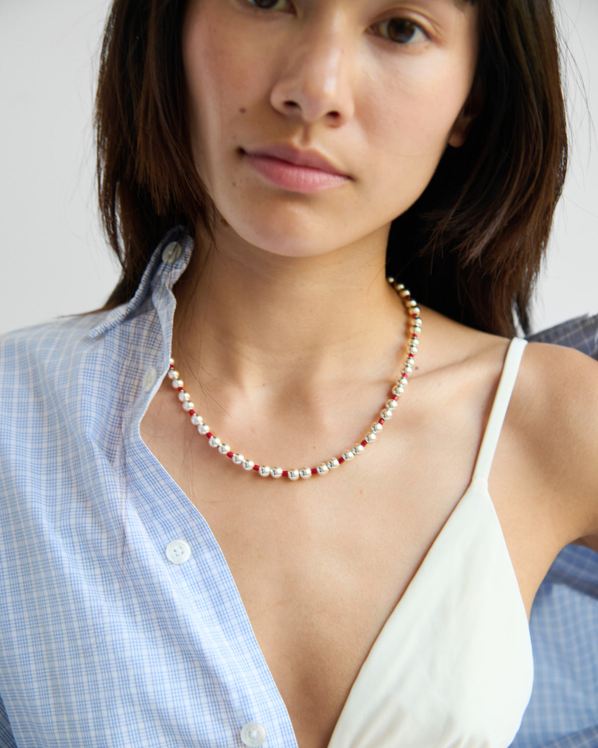 Obi Silver Coral Beads Necklace