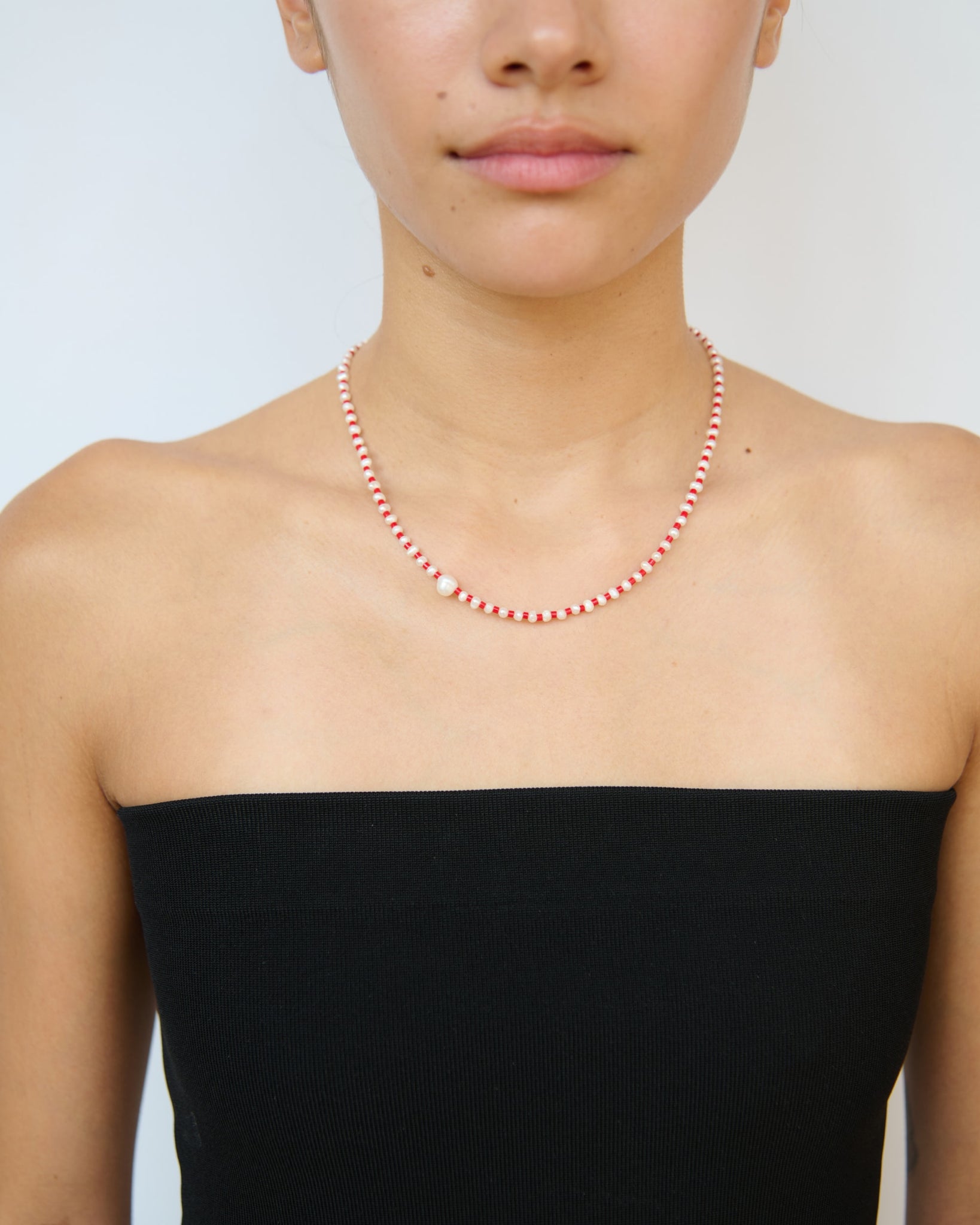 Batek Pearl and Crystal Necklace - Red