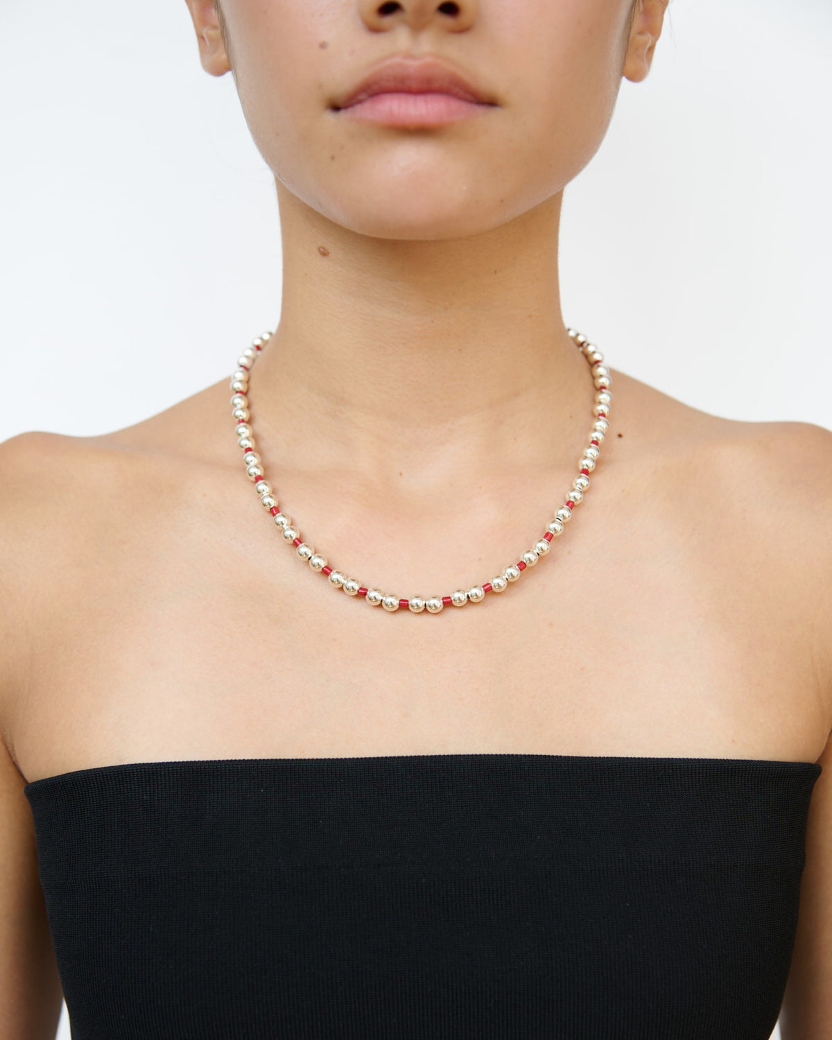 Obi Silver Coral Beads Necklace