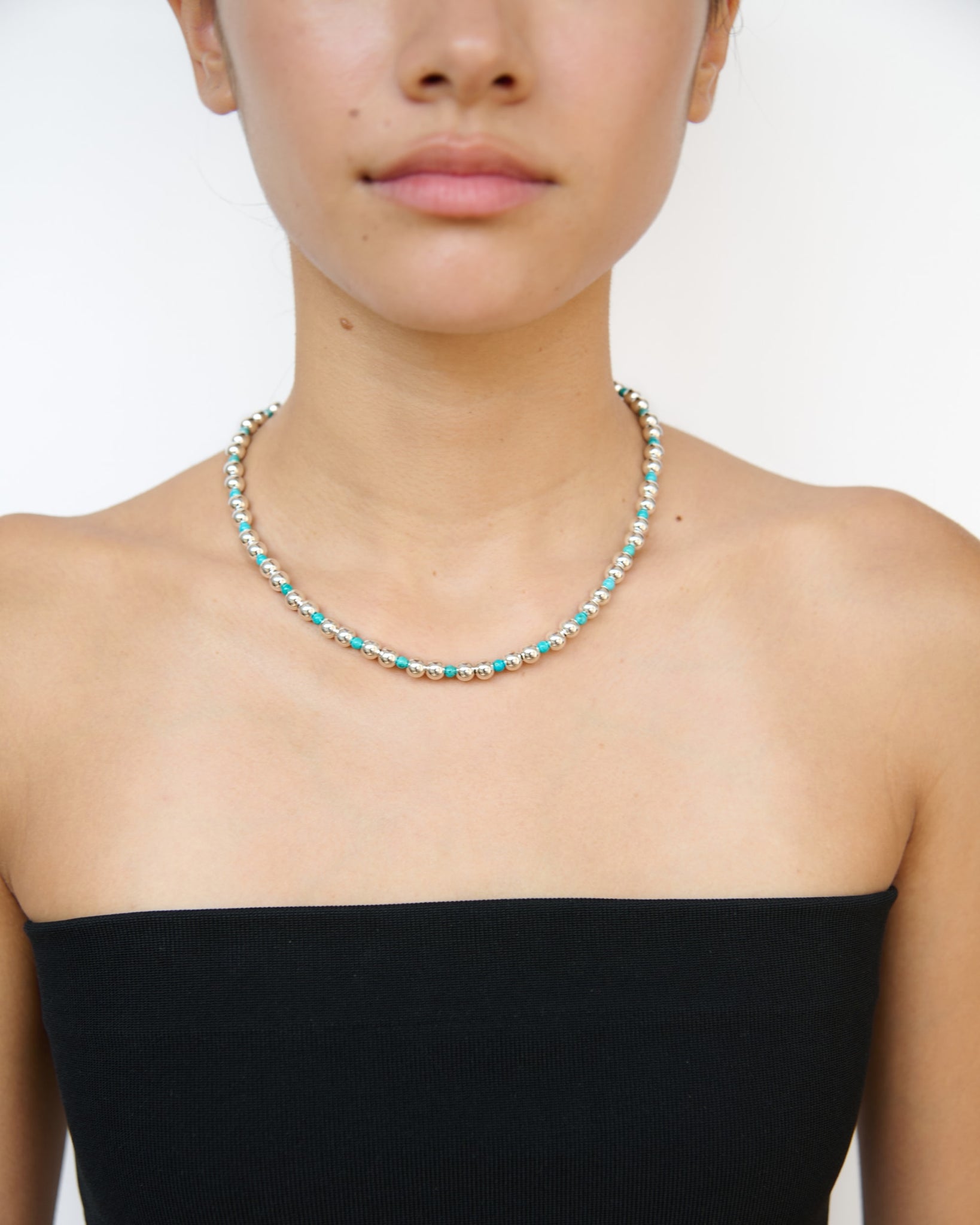 Obi Silver Turquoise Beads Necklace