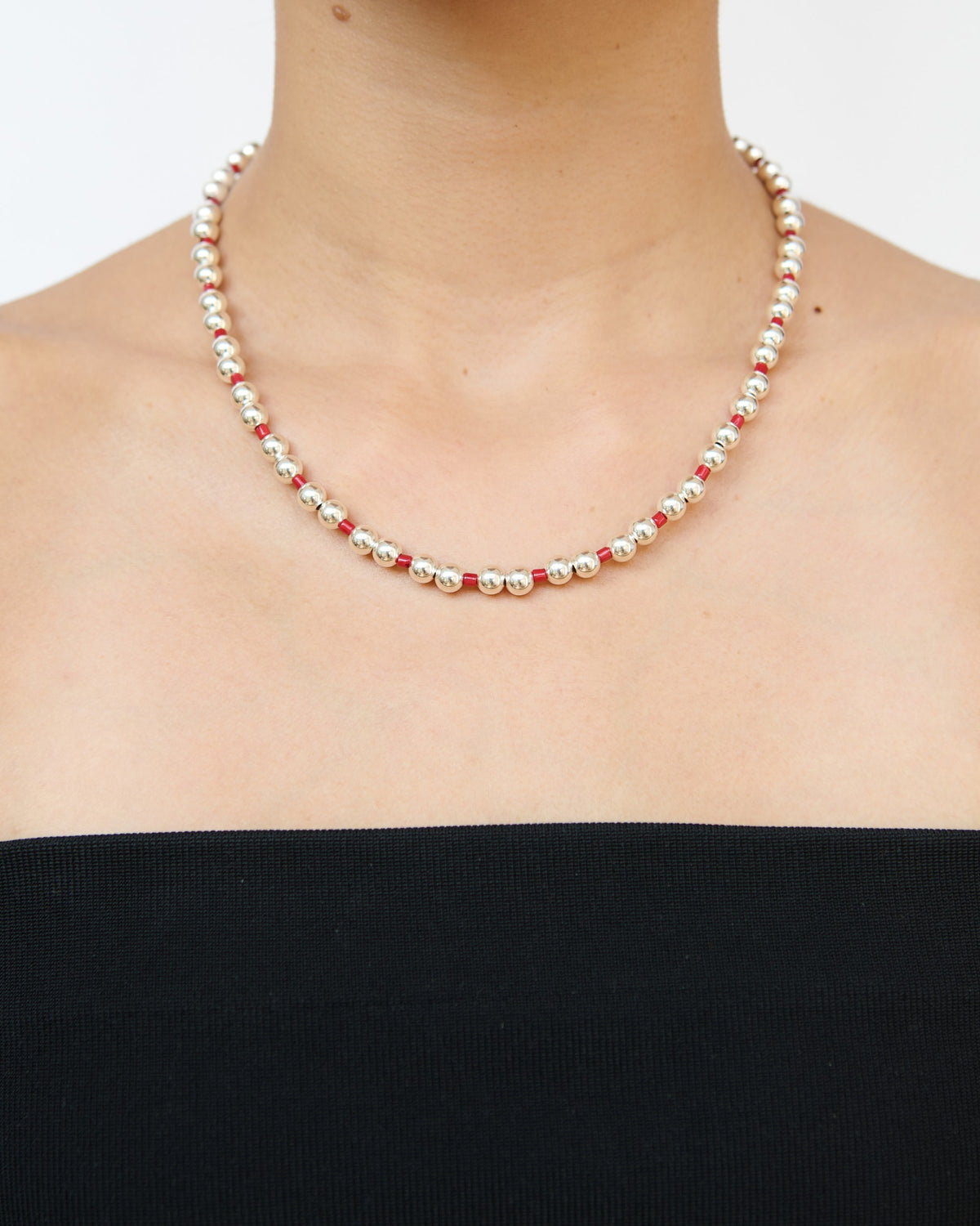 Obi Silver Coral Beads Necklace