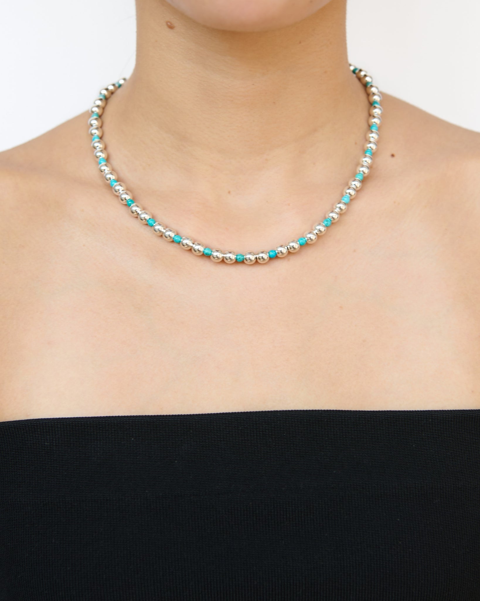 Obi Silver Turquoise Beads Necklace