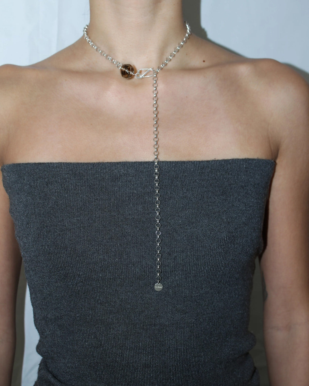 Bisaya Silver Chain Necklace - Bisaya-crystal-brown-chain-large-les-beads-03.jpg