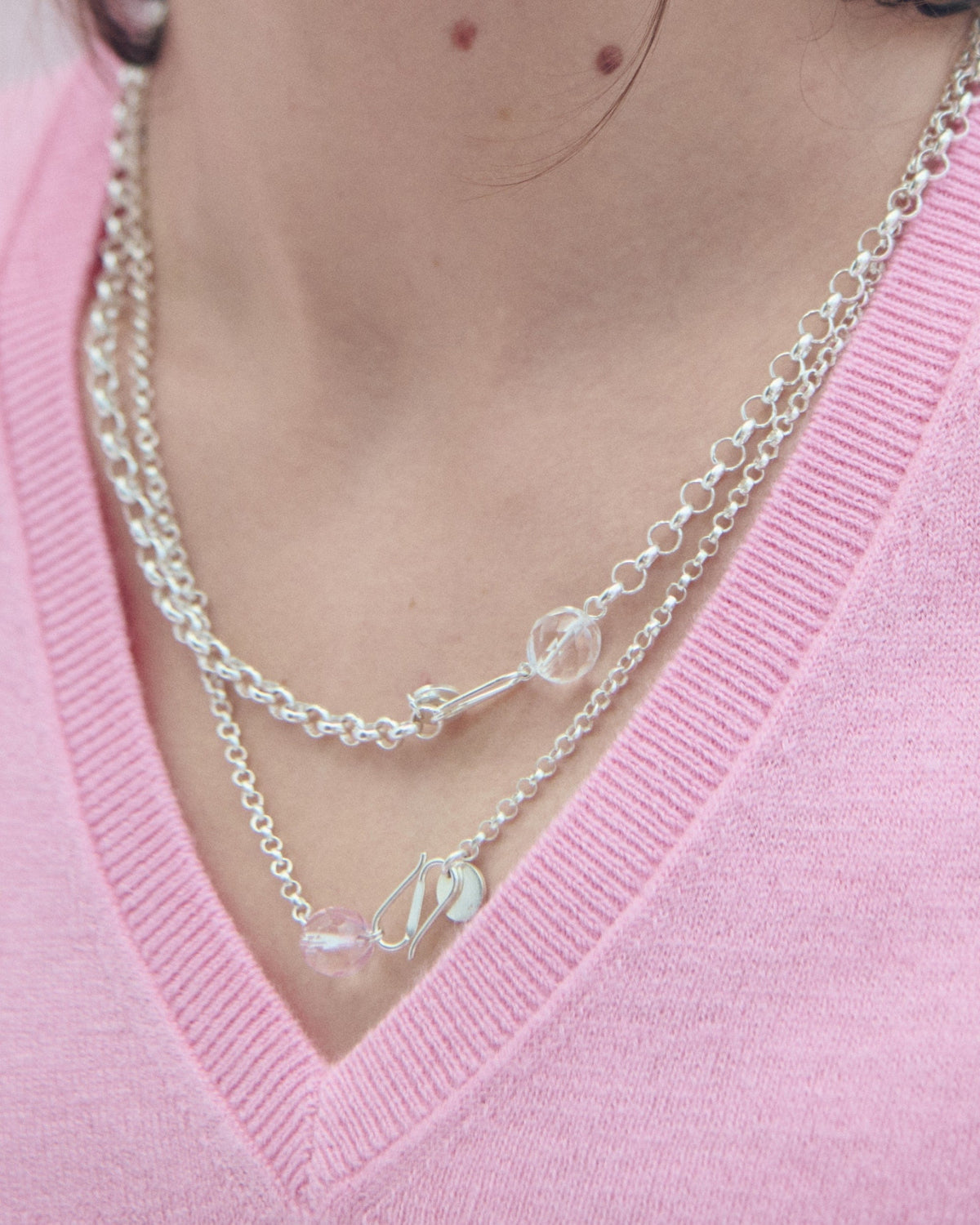 Bisaya Silver Chain Necklace - Bisaya-crystal-clear-chain-large-les-beads-02.jpg