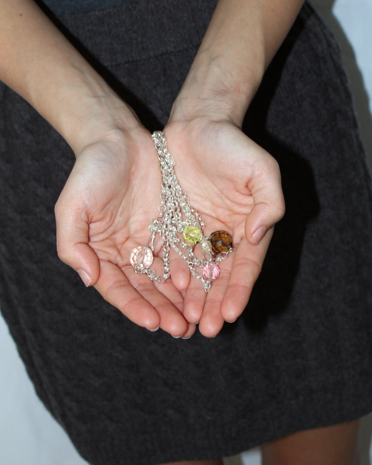 Bisaya Silver Chain Necklace - Bisaya-crystal-pink-chain-large-les-beads-02.jpg