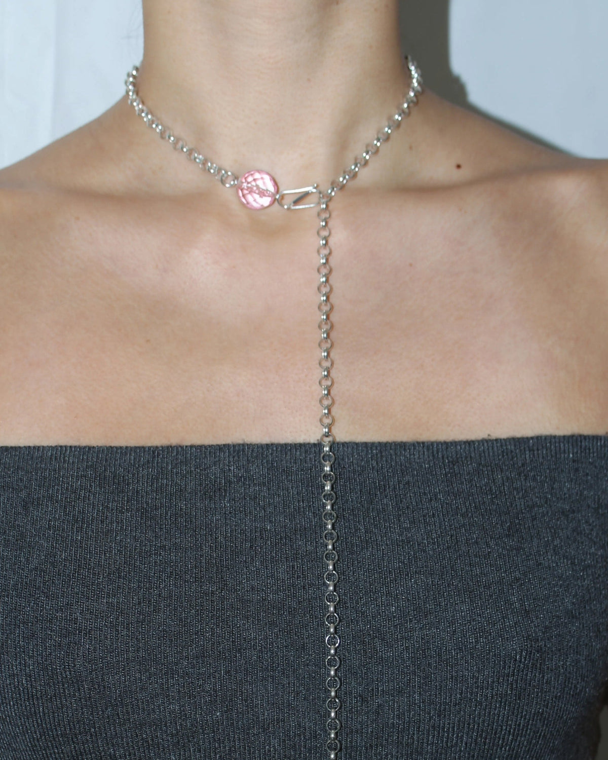 Bisaya Silver Chain Necklace - Bisaya-crystal-pink-chain-large-les-beads-03.jpg