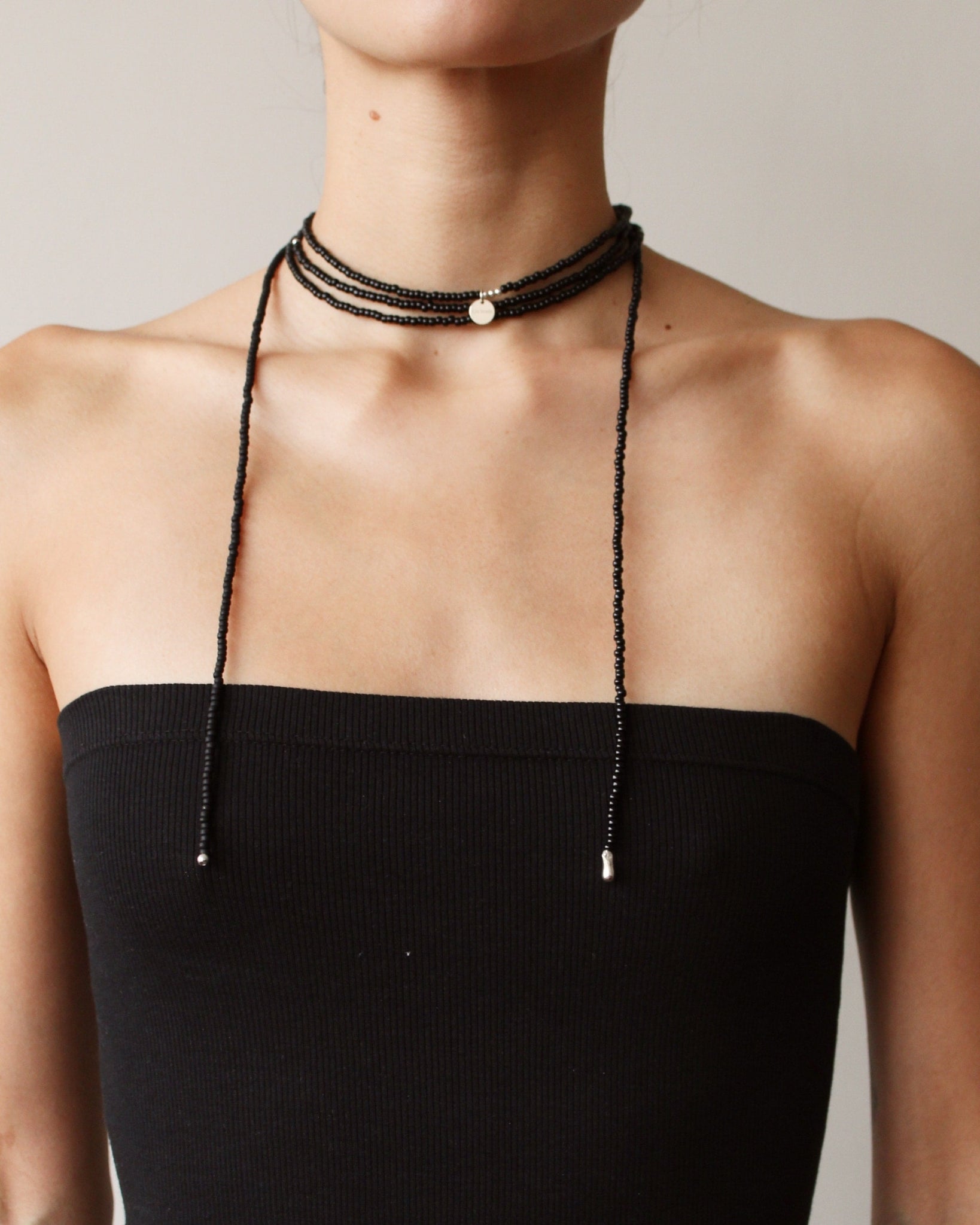 Oas Long Necklace - Silver & Bright Black – Les Beads Studio