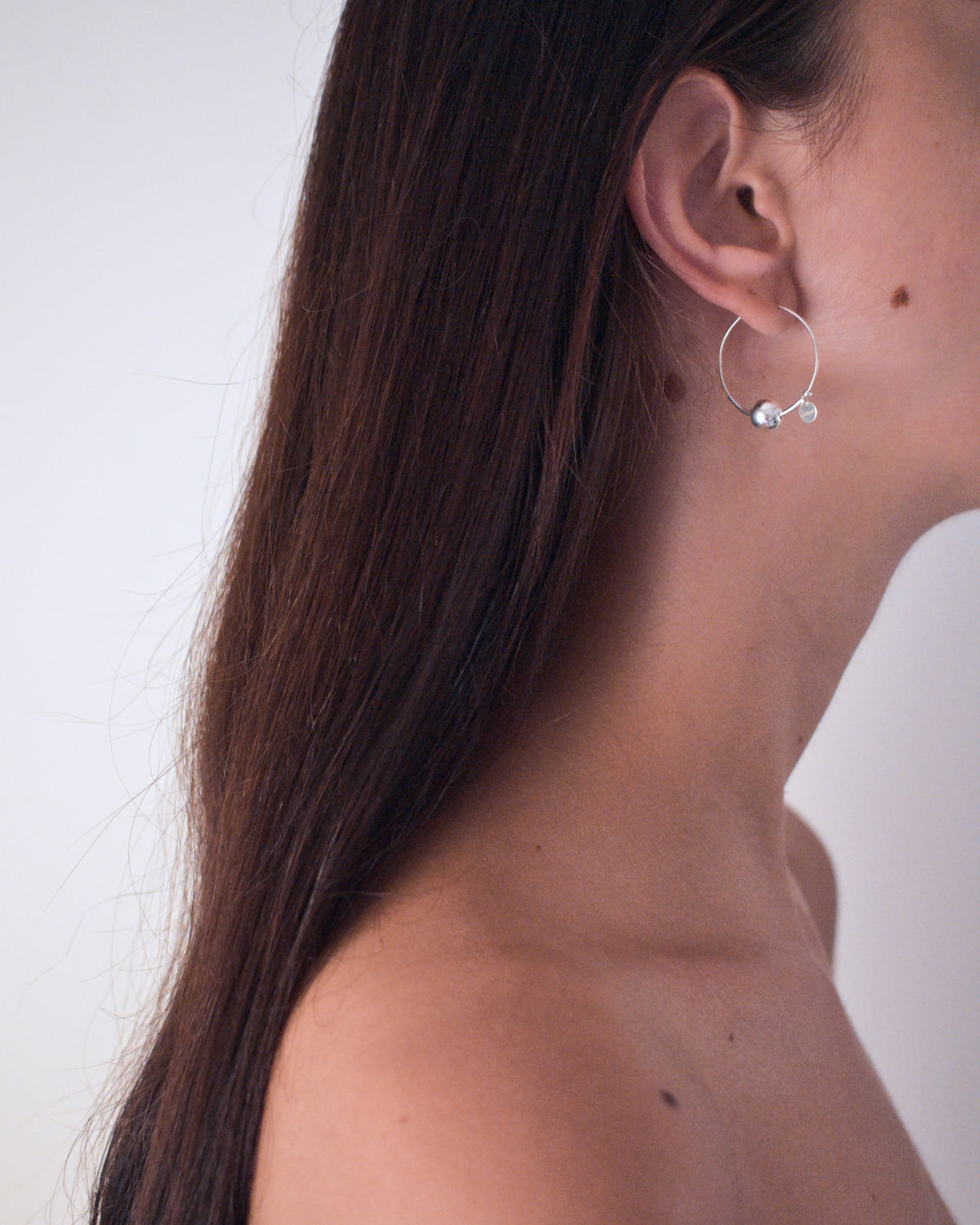 Obi Single Silver Bead Earrings M