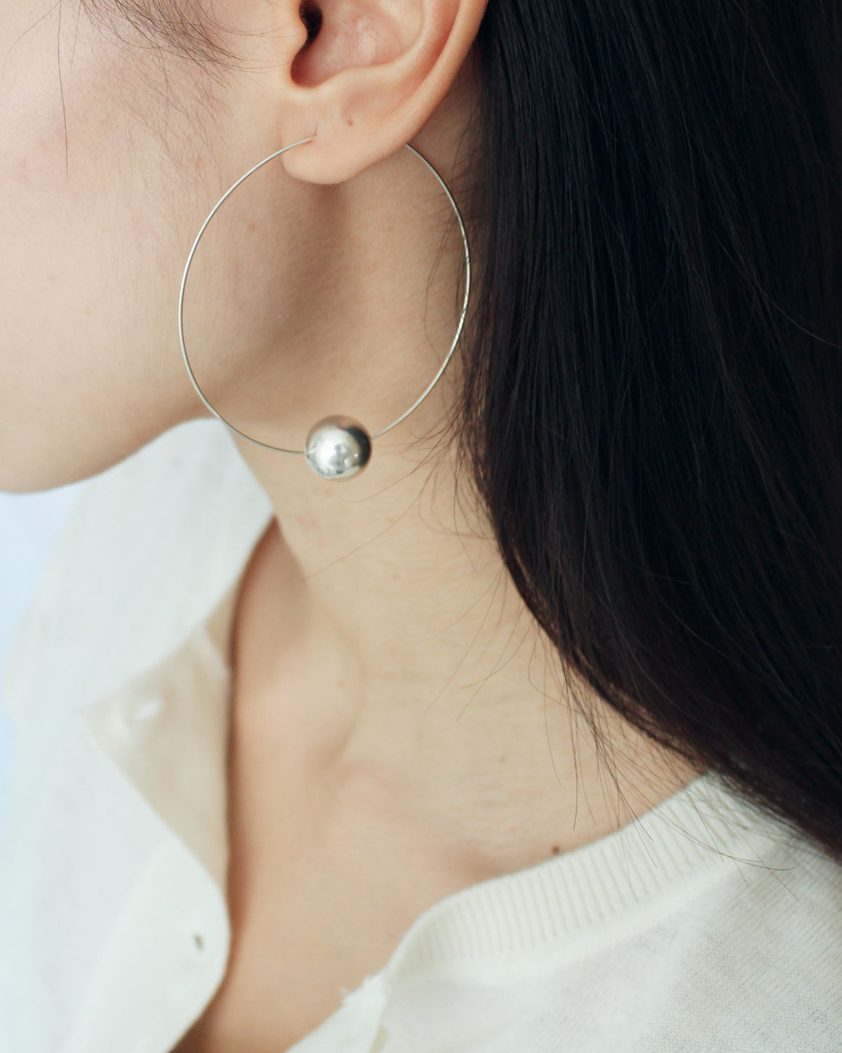 Obi Single Silver Bead Earrings L