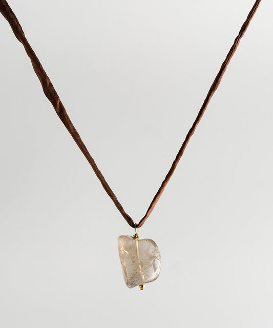 Agusan Crystal Rock Stone Necklace - Brown Silk Cord