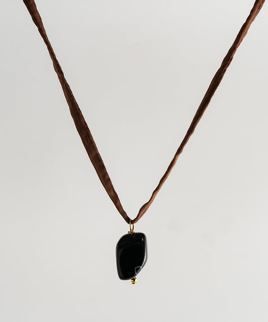 Collar Agusan Piedra Onix - Cordón de seda marrón
