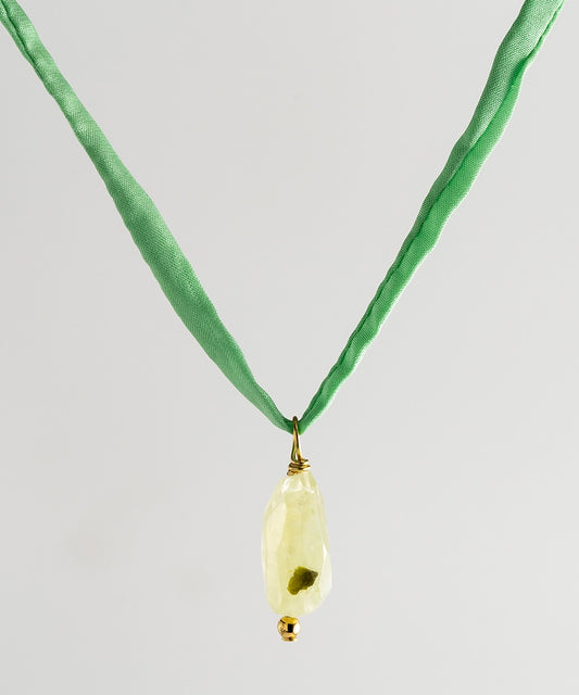Agusan Phrenite Stone Necklace - Aqua Green Silk Cord