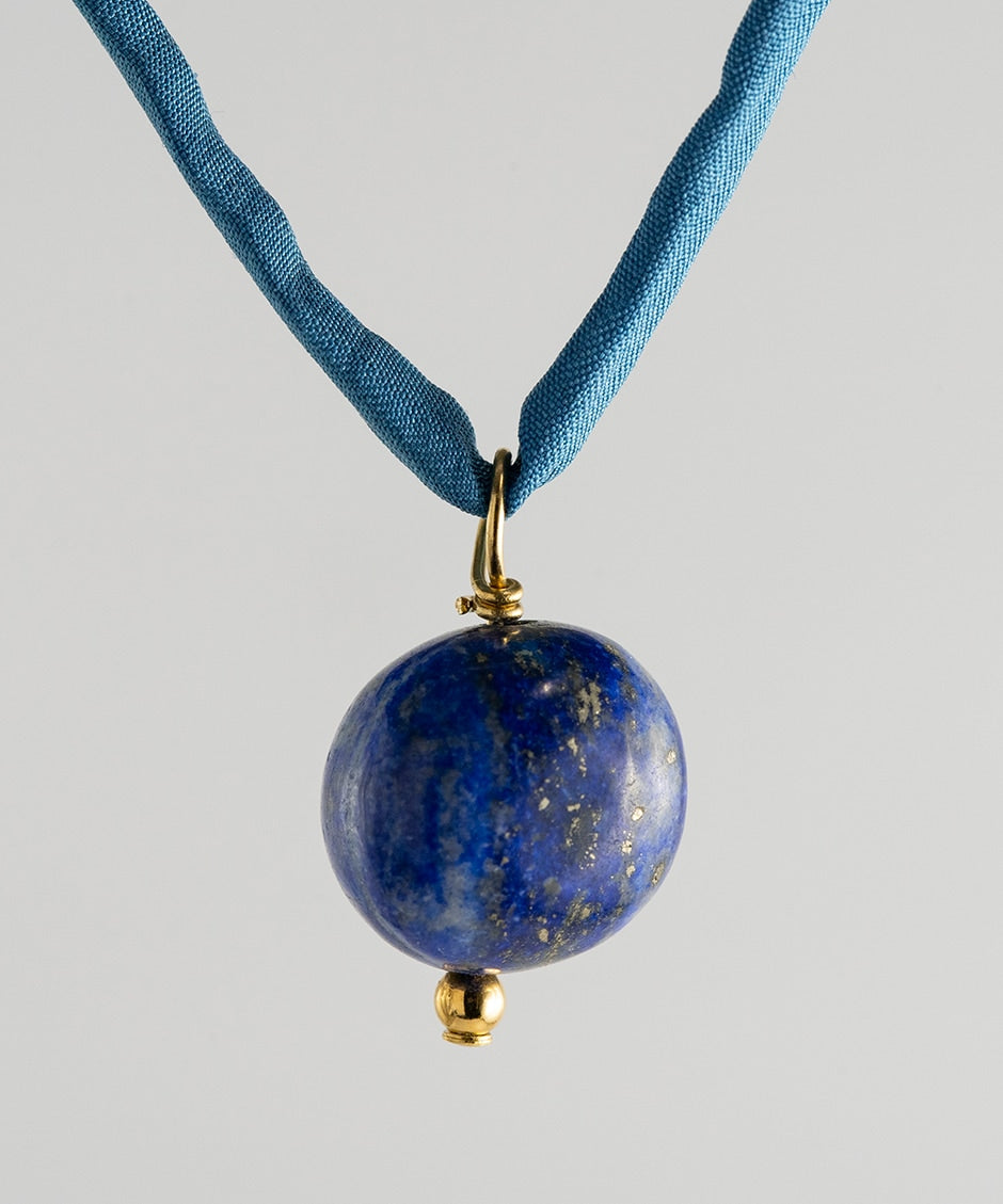 Lapis Lazuli Stone Necklace - Blue Silk Cord