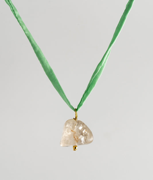 Agusan Crystal Rock Stone Necklace - Aqua Green Silk Cord