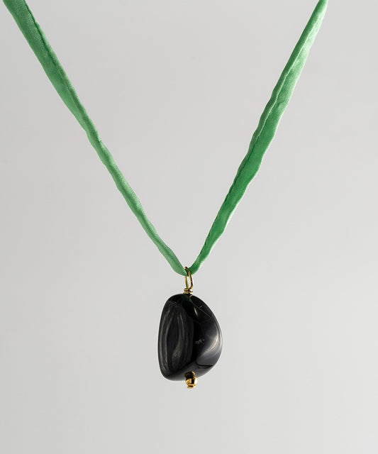 Agusan Onyx Stone Necklace - Aqua Green Silk Cord