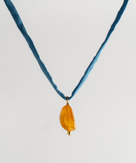 Agusan Carnelian Stone Necklace - Blue Silk Cord