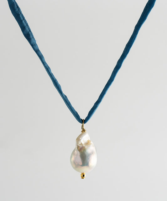 Surigao Pearl Necklace - Blue Silk Cord