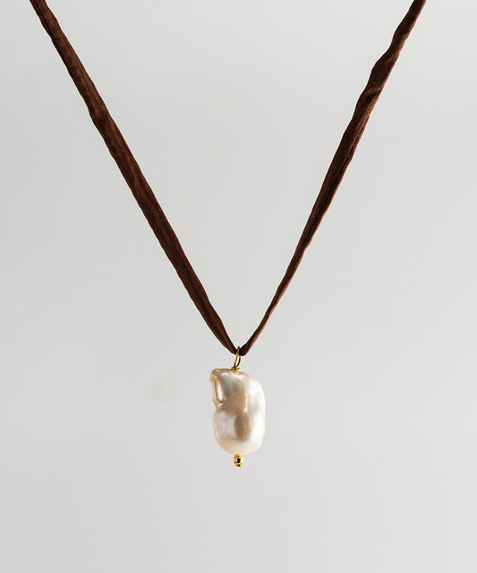 Surigao Pearl Necklace - Brown Silk Cord