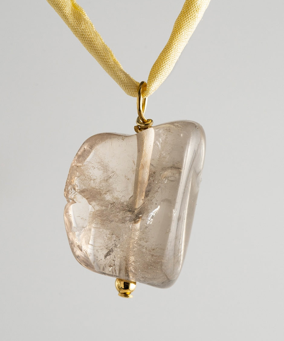 Agusan Crystal Rock Stone Necklace - Yellow Silk Cord