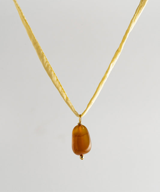 Agusan Carnelian Stone Necklace - Yellow Silk Cord