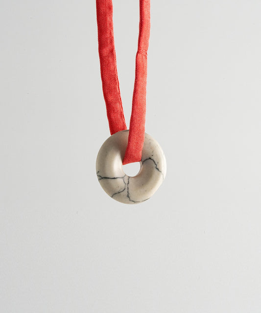 Lanao White Marble Stone Necklace - Red Silk Cord
