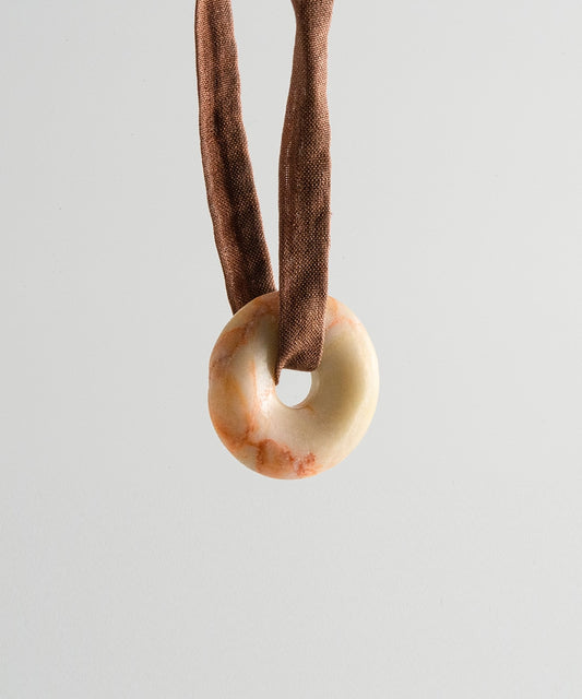 Lanao Ginger Pink Jasper Necklace - Brown Silk Cord
