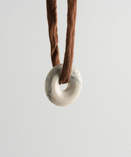 Lanao White Marble Necklace - Brown Silk Cord