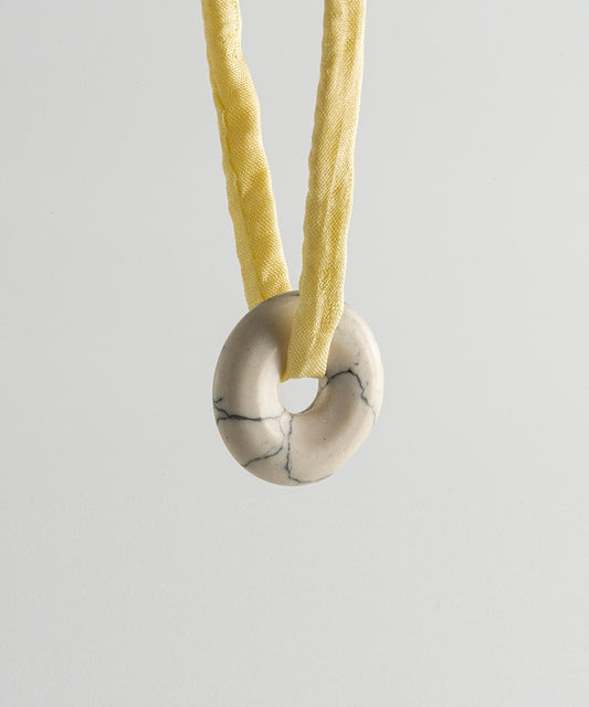 Lanao White Marble Necklace - Yellow Silk Cord