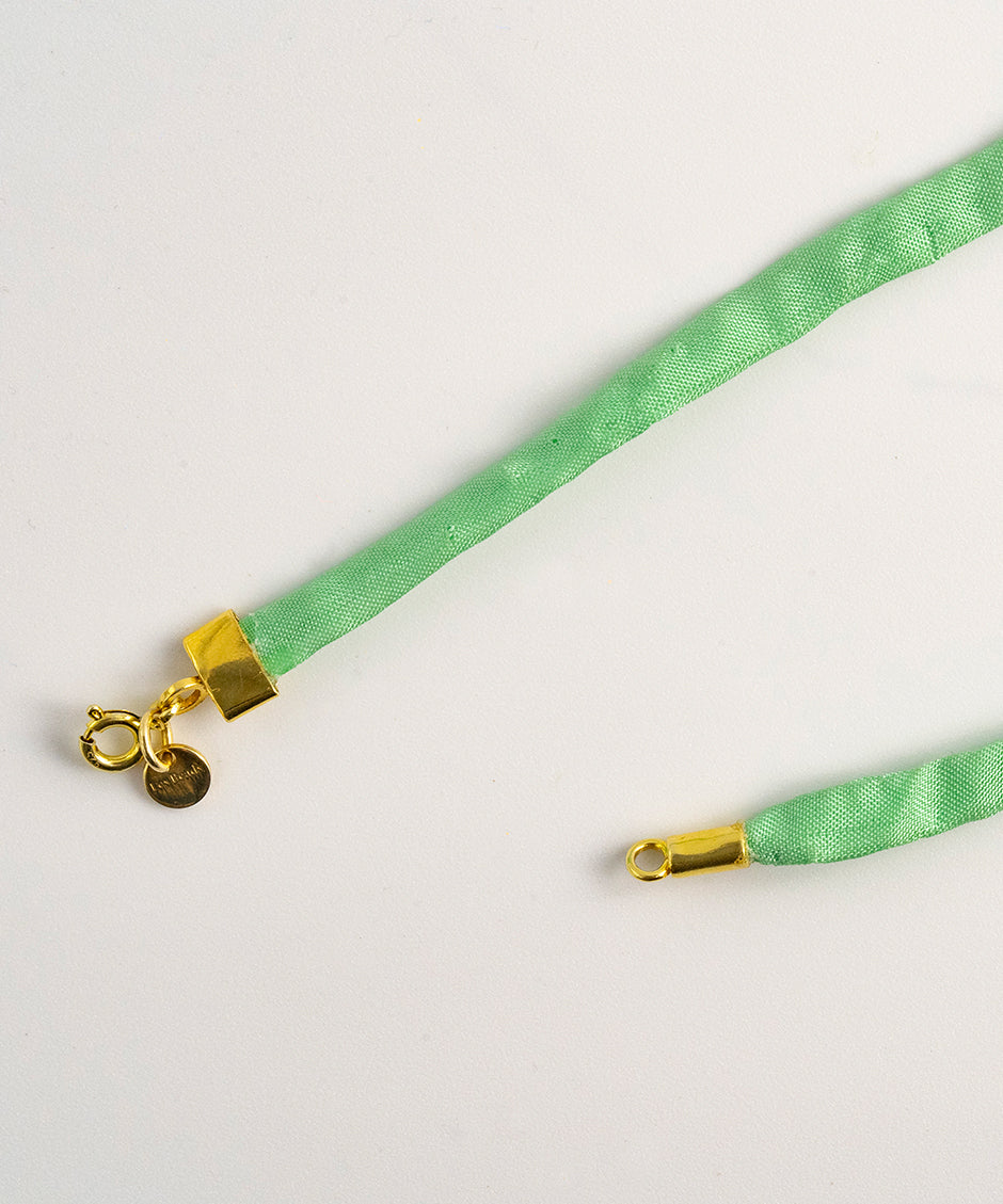 Phrenite Stone Necklace - Aqua Green Silk Cord