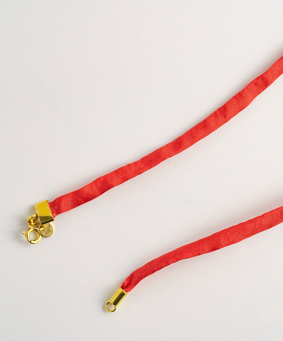 Lanao Ochre Jade Stone Necklace - Red Silk Cord