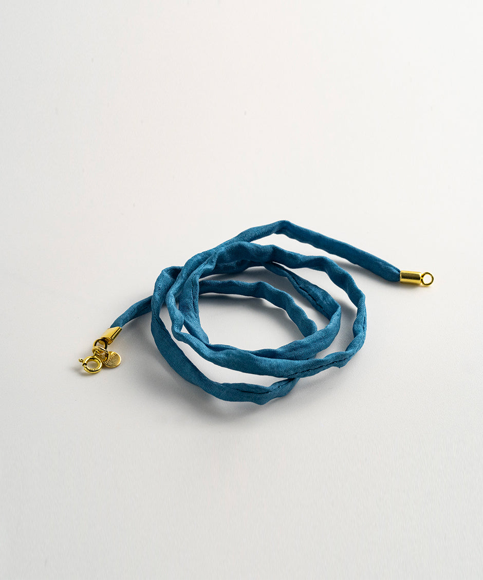 Agusan Pink Quartz Stone Necklace - Blue Silk Cord